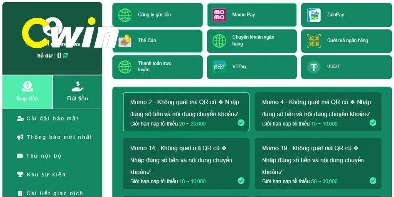Nạp Tiền Cwin 1 Nắm rõ quy định khi tiến hành nạp tiền cwin